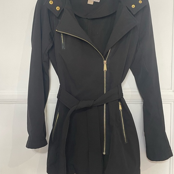 Michael Kors Black Asymmetrical Trench Coat, Size Small - Picture 2 of 7